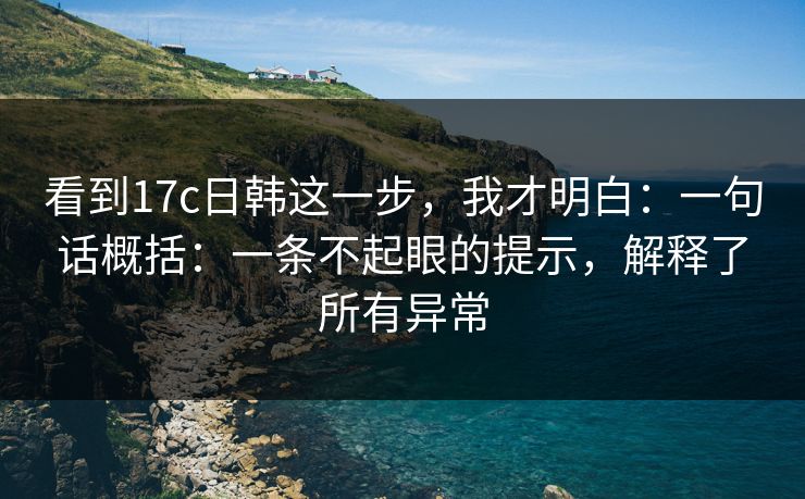 看到17c日韩这一步，我才明白：一句话概括：一条不起眼的提示，解释了所有异常